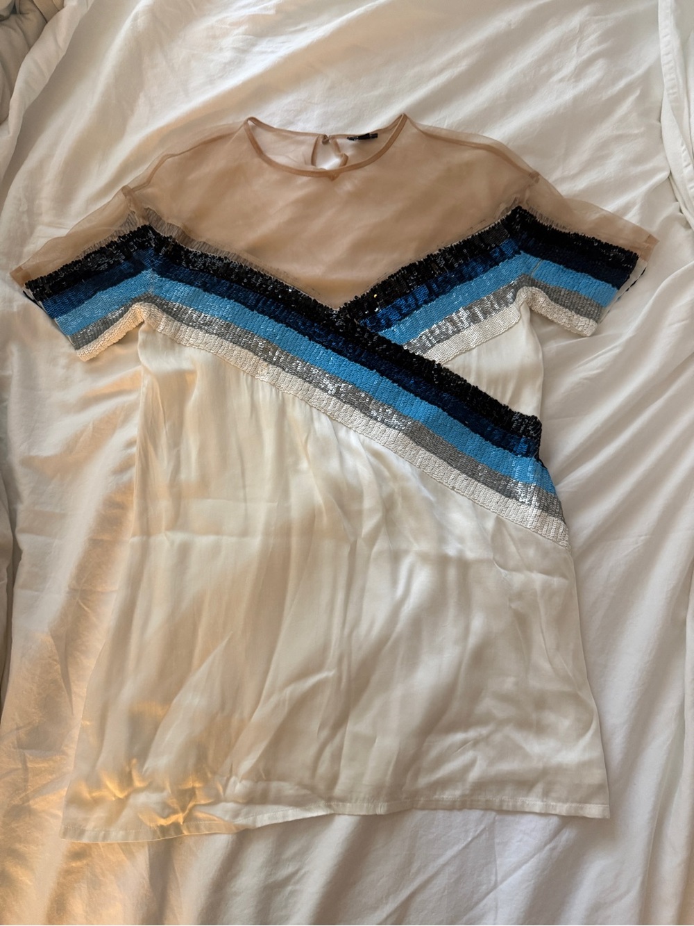 NBD Sheer Mini Dress with Blue Sequin Chevron